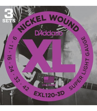 Struny do gitary elektrycznej D'addario EXL120-3D - TRÓJPAK